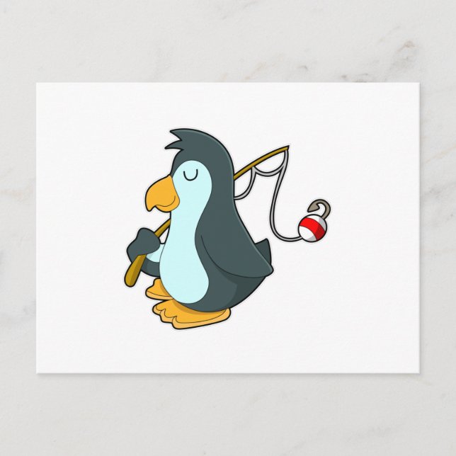 Pinguin beim Angeln mit Angelrute Postkarte (Vorderseite)