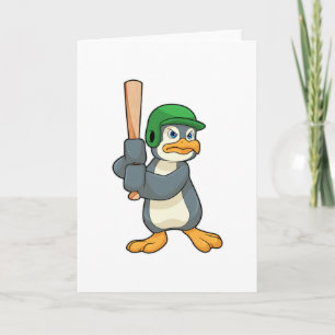 Pinguin beim Baseball mit Baseballschläger & Helm Karte