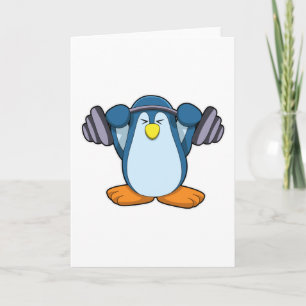 Pinguin beim Bodybuilding mit Hanteln Karte