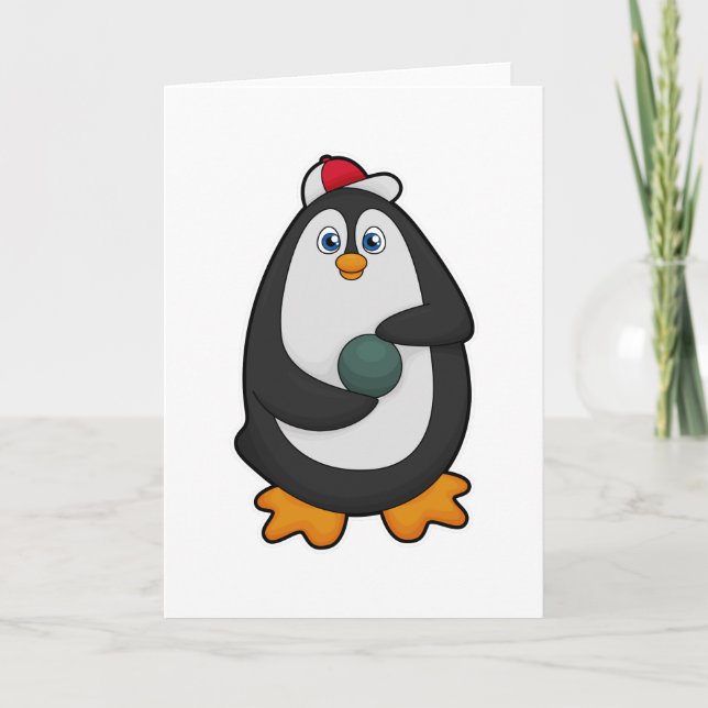 Pinguin beim Bowling mit Bowlingkugel Karte (Vorderseite)