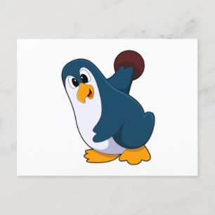 Pinguin beim Bowling mit Bowlingkugel Postkarte