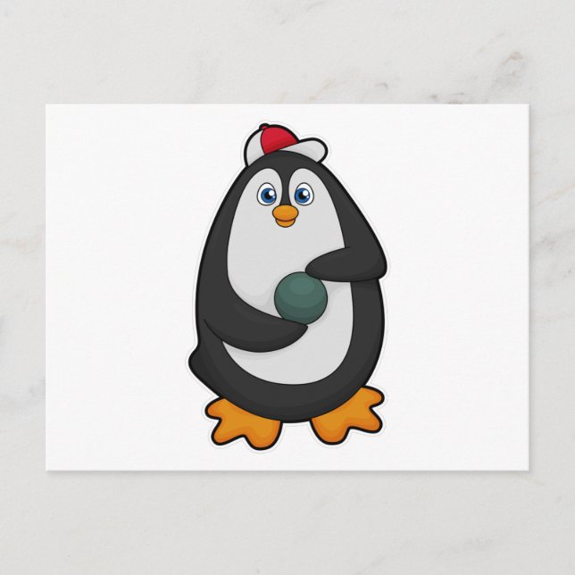 Pinguin beim Bowling mit Bowlingkugel Postkarte (Vorderseite)