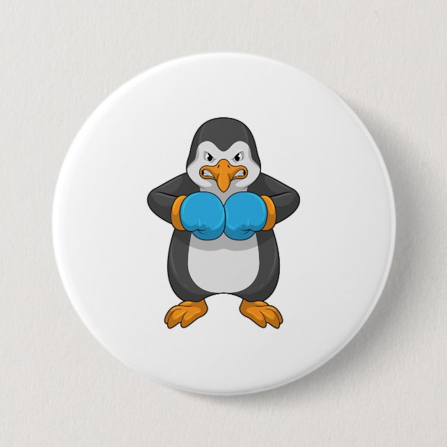 Pinguin beim Boxen mit Boxhandschuhen Button (Vorderseite)