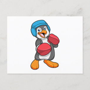 Pinguin beim Boxen mit Boxhandschuhen & Helm Postkarte