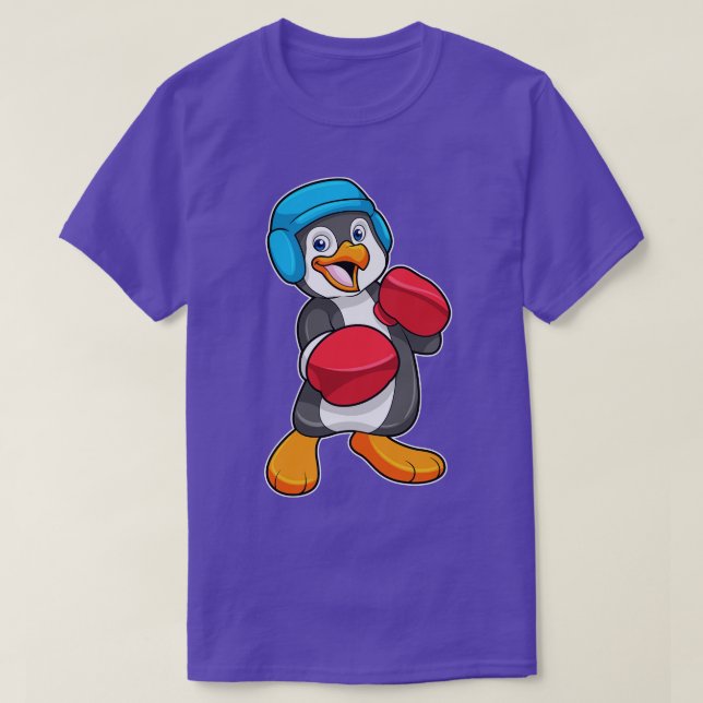 Pinguin beim Boxen mit Boxhandschuhen Helm T-Shirt (Design vorne)
