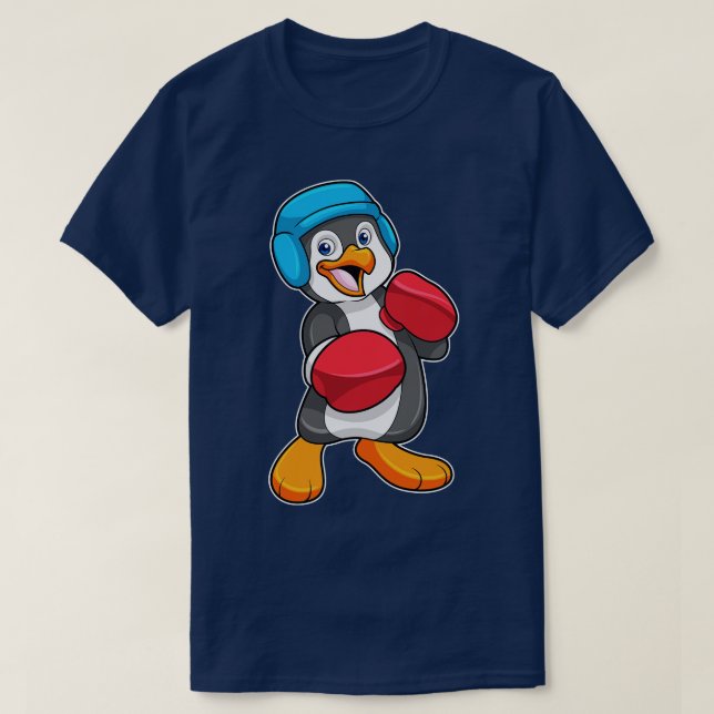 Pinguin beim Boxen mit Boxhandschuhen Helm T-Shirt (Design vorne)