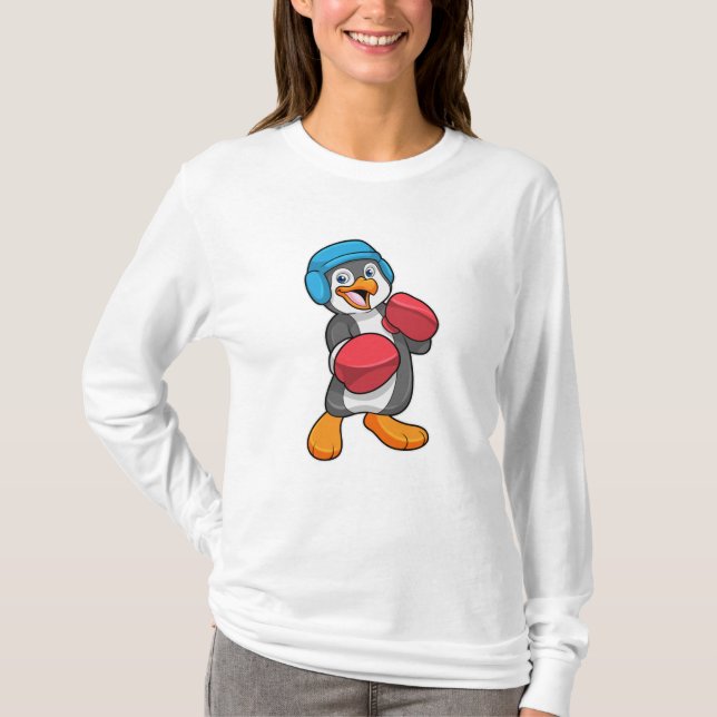 Pinguin beim Boxen mit Boxhandschuhen & Helm T-Shirt (Vorderseite)