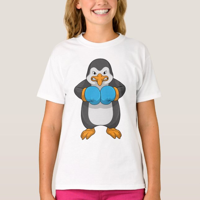 Pinguin beim Boxen mit Boxhandschuhen T-Shirt (Vorderseite)