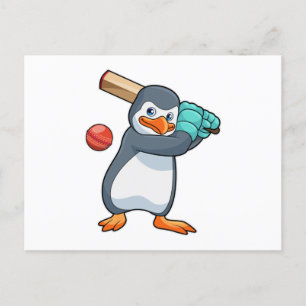 Pinguin beim Cricket mit Cricket-Schläger Postkarte