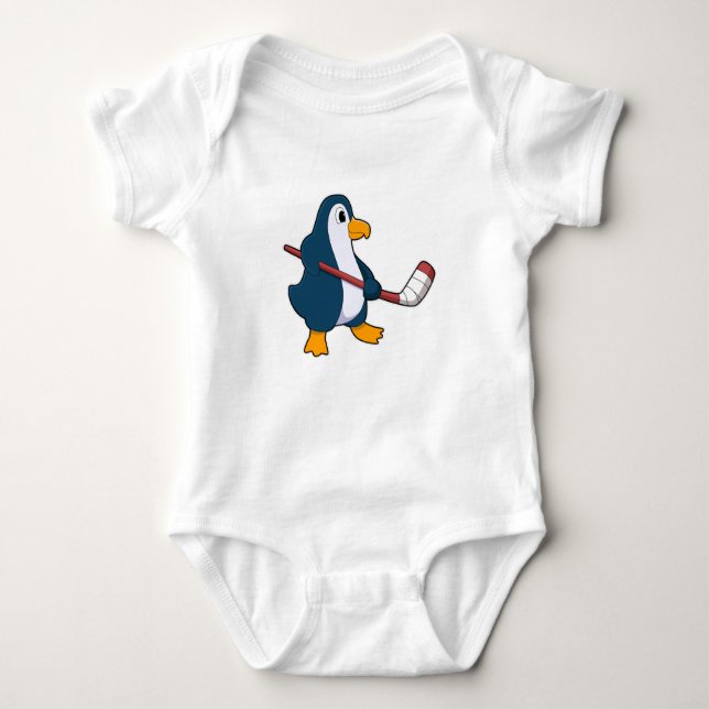 Pinguin beim Eishockey mit Eishockeyschläger Baby Strampler (Vorderseite)