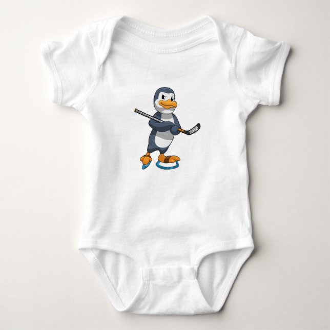 Pinguin beim Eishockey mit Eishockeyschläger Baby Strampler (Vorderseite)