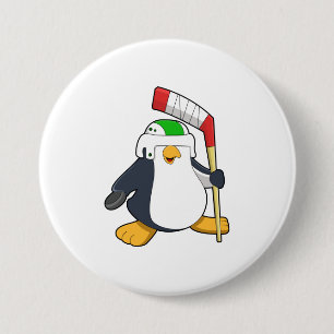 Pinguin beim Eishockey mit Eishockeyschläger Button