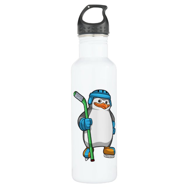 Pinguin beim Eishockey mit Eishockeyschläger Edelstahlflasche (Vorderseite)