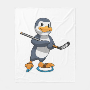 Pinguin beim Eishockey mit Eishockeyschläger Fleecedecke