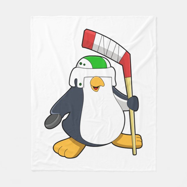 Pinguin beim Eishockey mit Eishockeyschläger Fleecedecke (Vorderseite)