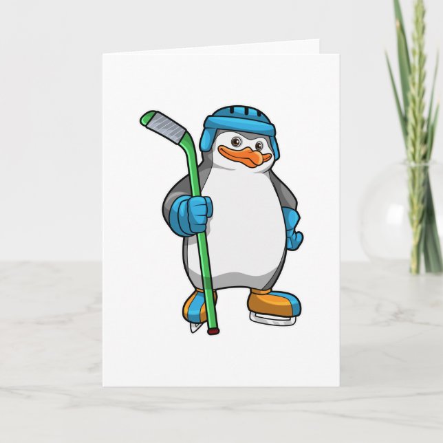 Pinguin beim Eishockey mit Eishockeyschläger Karte (Vorderseite)