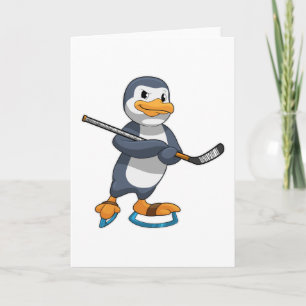 Pinguin beim Eishockey mit Eishockeyschläger Karte