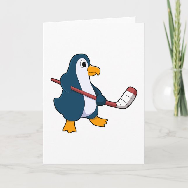 Pinguin beim Eishockey mit Eishockeyschläger Karte (Vorderseite)