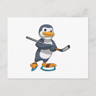 Pinguin beim Eishockey mit Eishockeyschläger Postkarte