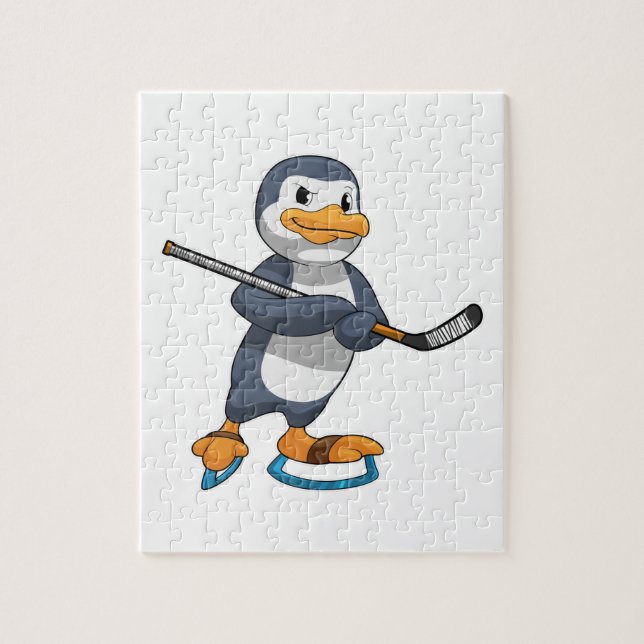 Pinguin beim Eishockey mit Eishockeyschläger Puzzle (Vertikal)