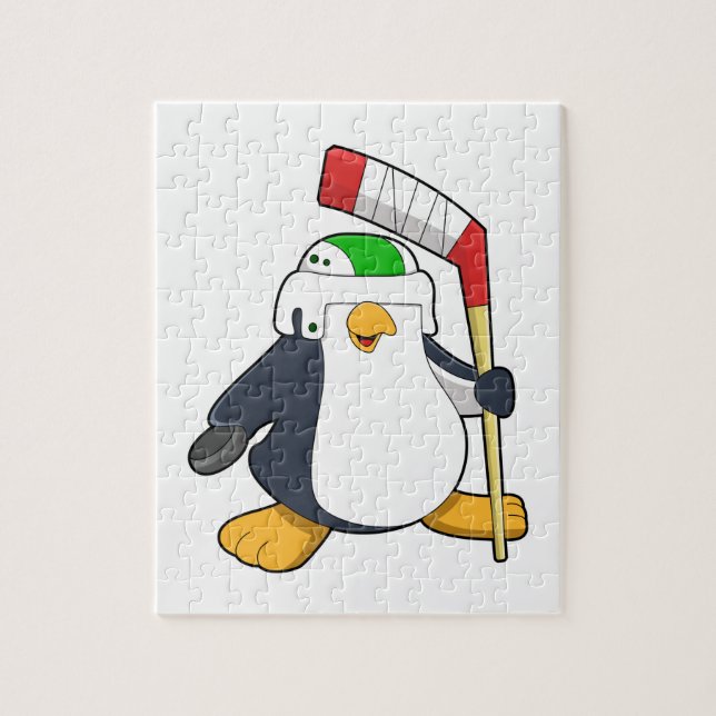 Pinguin beim Eishockey mit Eishockeyschläger Puzzle (Vertikal)