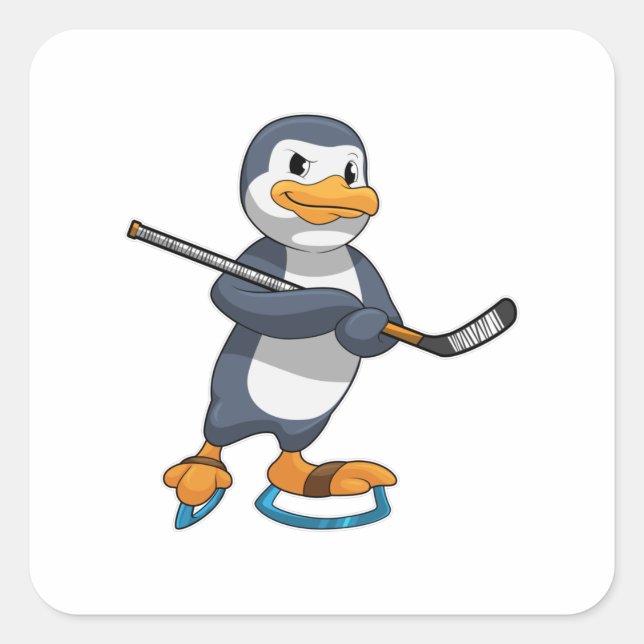 Pinguin beim Eishockey mit Eishockeyschläger Quadratischer Aufkleber (Vorderseite)