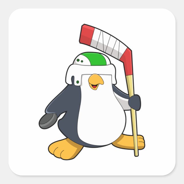 Pinguin beim Eishockey mit Eishockeyschläger Quadratischer Aufkleber (Vorderseite)