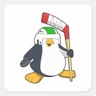 Pinguin beim Eishockey mit Eishockeyschläger Quadratischer Aufkleber