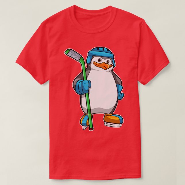 Pinguin beim Eishockey mit Eishockeystick 1 T-Shirt (Design vorne)