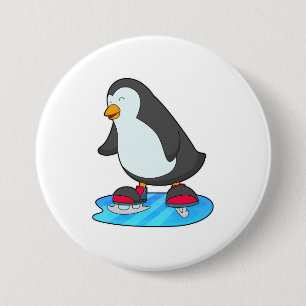 Pinguin beim Eislaufen mit Schlittschuhen Button