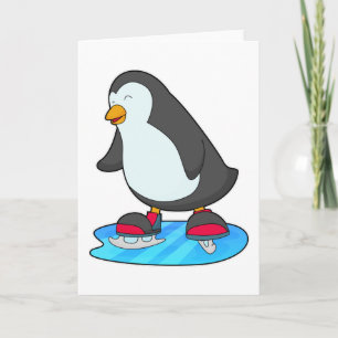 Pinguin beim Eislaufen mit Schlittschuhen Karte