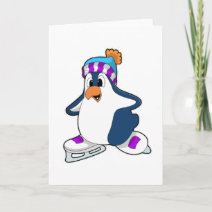 Pinguin beim Eislaufen mit Schlittschuhen Karte