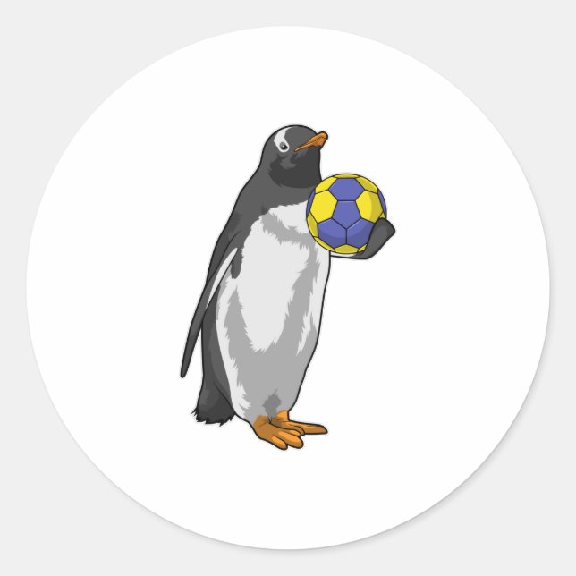 Pinguin beim Handball Sports Runder Aufkleber (Vorderseite)
