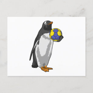Pinguin beim Handballsport Postkarte