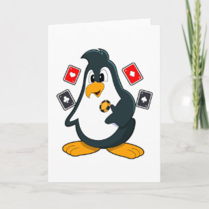 Pinguin beim Poker mit Pokerkarten Karte