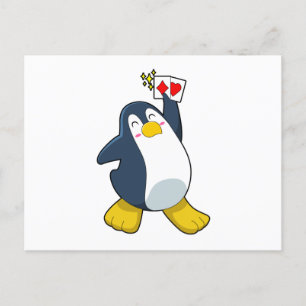 Pinguin beim Poker mit Pokerkarten Postkarte
