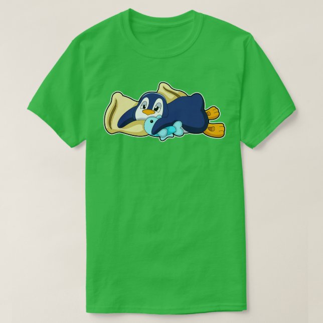 Pinguin beim Schlafen mit Kissen T-Shirt (Design vorne)