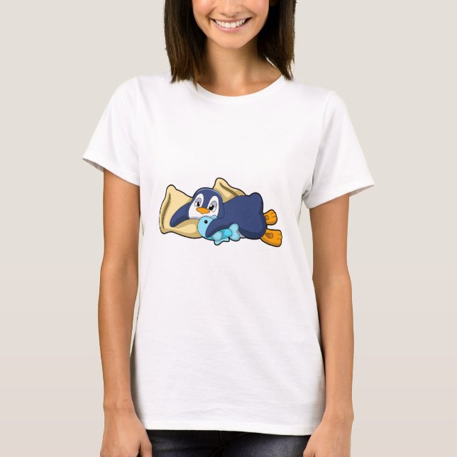 Pinguin beim Schlafen mit Kissen T-Shirt (Vorderseite)