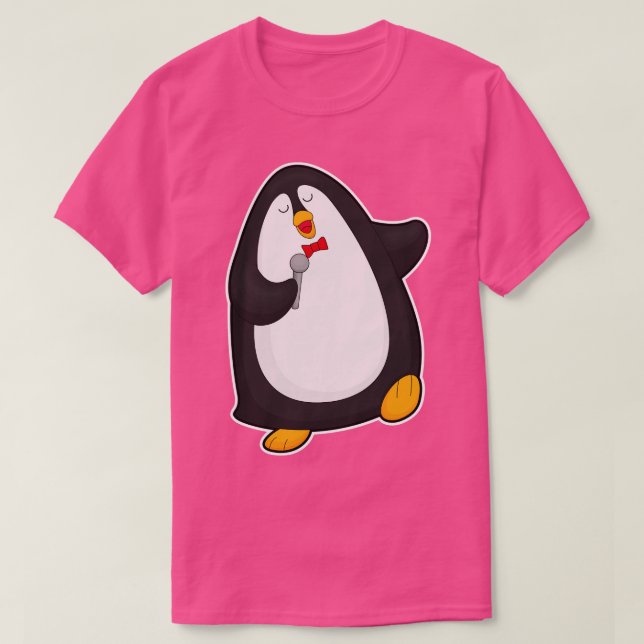 Pinguin beim Singen mit Mikrofon-Krawatte T-Shirt (Design vorne)
