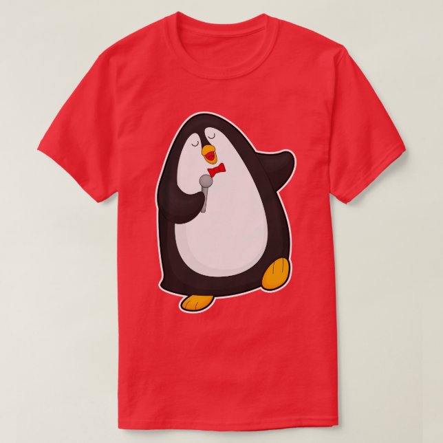 Pinguin beim Singen mit Mikrofon-Krawatte T-Shirt (Design vorne)