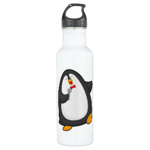 Pinguin beim Singen mit Mikrofon und Krawatte Edelstahlflasche