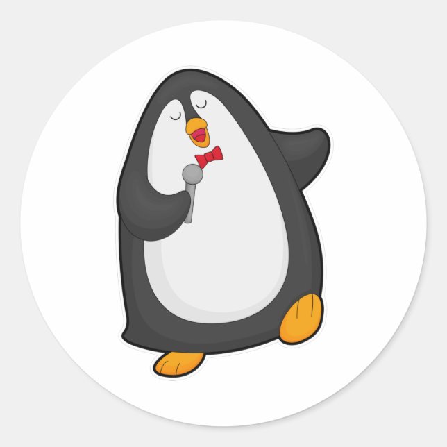 Pinguin beim Singen mit Mikrofon und Krawatte Runder Aufkleber (Vorderseite)