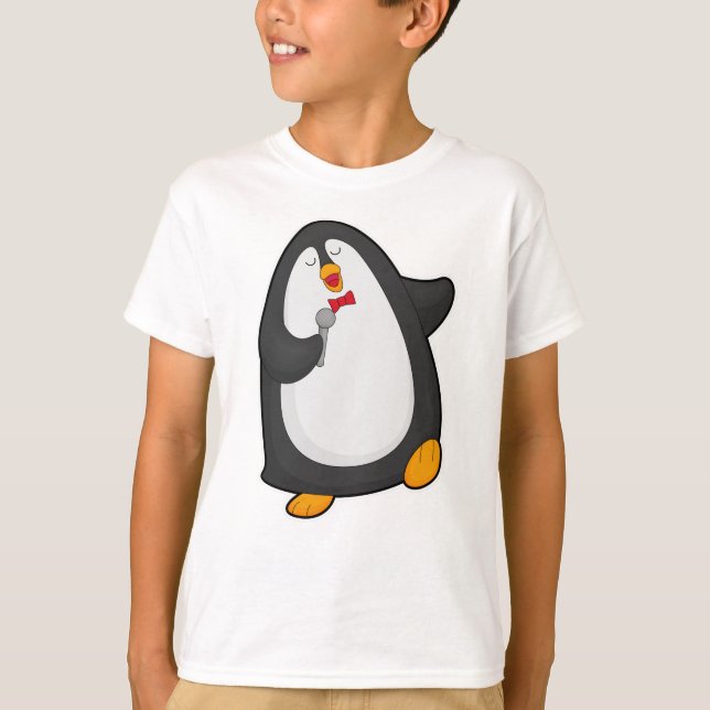 Pinguin beim Singen mit Mikrofon und Krawatte T-Shirt (Vorderseite)