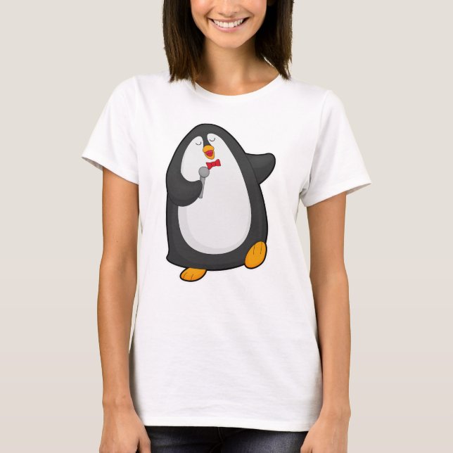 Pinguin beim Singen mit Mikrofon und Krawatte T-Shirt (Vorderseite)