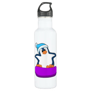Pinguin beim Snowboarden mit Snowboard Edelstahlflasche