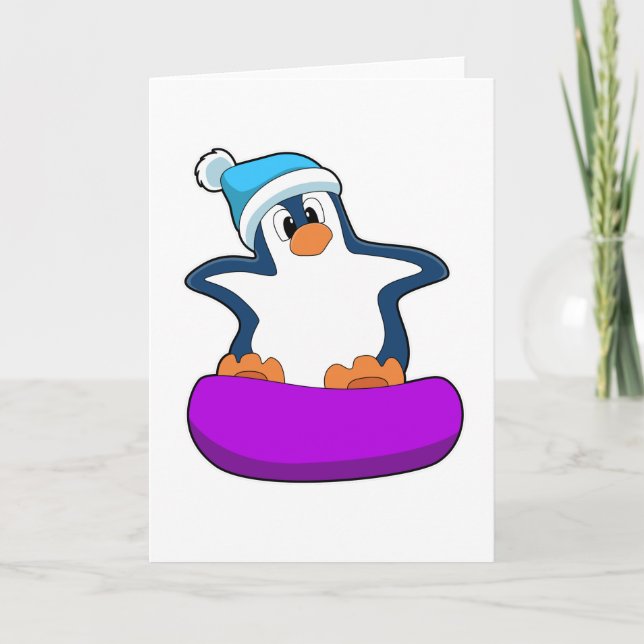 Pinguin beim Snowboarden mit Snowboard Karte (Vorderseite)