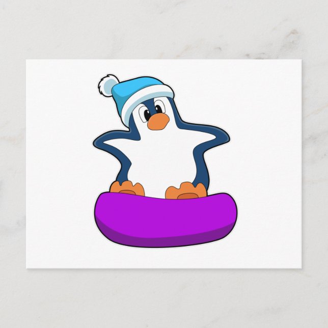Pinguin beim Snowboarden mit Snowboard Postkarte (Vorderseite)
