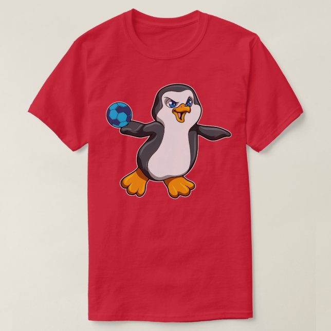 Pinguin beim Sport mit Handball T-Shirt (Design vorne)