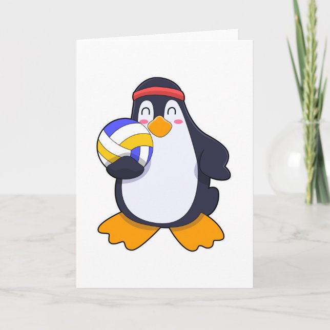 Pinguin beim Volleyball-Sport Karte (Vorderseite)