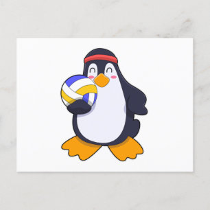 Pinguin beim Volleyball-Sport Postkarte